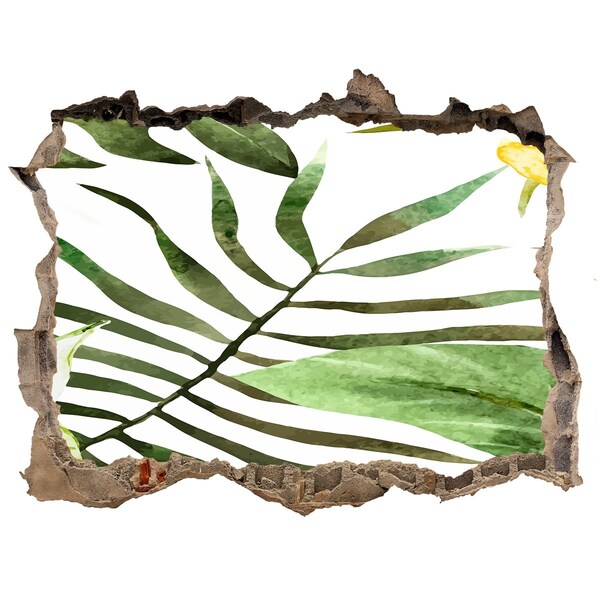 3D díra nálepka Zelená palma cez dieru v stene