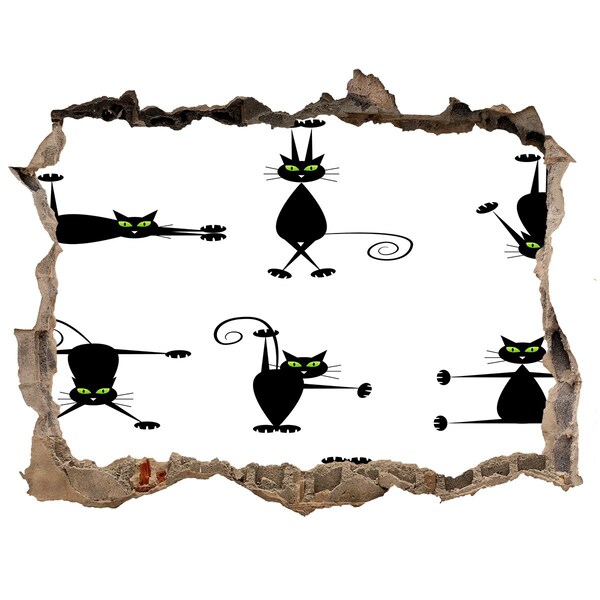 Díra 3D fototapeta nástěnná Čierne mačky na bielom pozadí