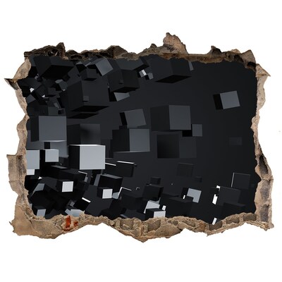 Díra 3D fototapeta nálepka Čierne kocky v 3D priestore