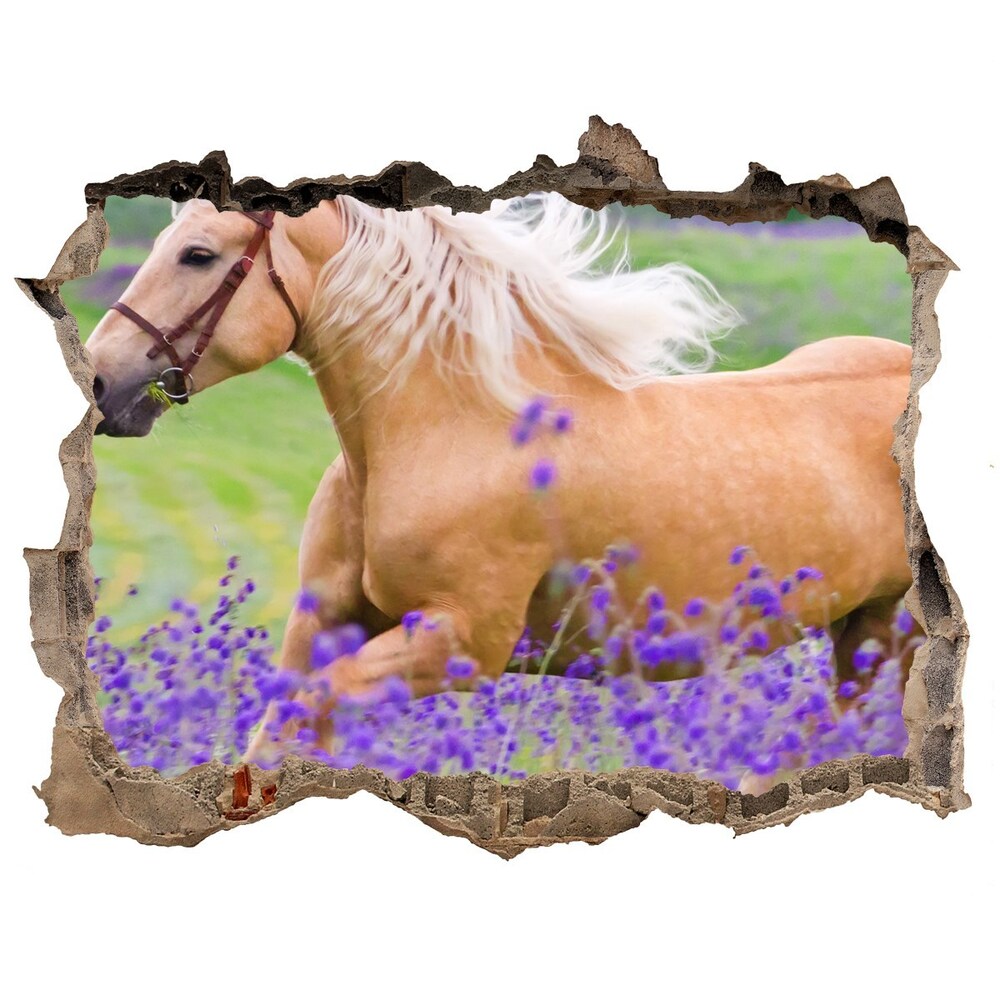 Díra 3D fototapeta Kôň v poli levandule