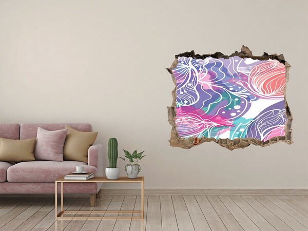 3D díra na zeď Diera v stene Kvetinové vzory