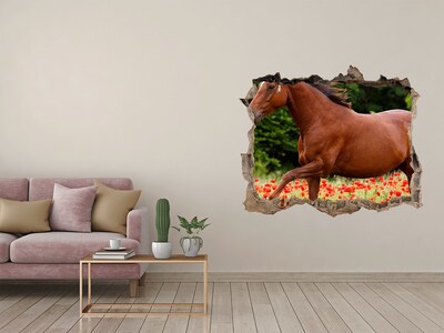 Díra 3D fototapeta nálepka Kôň v poli maku