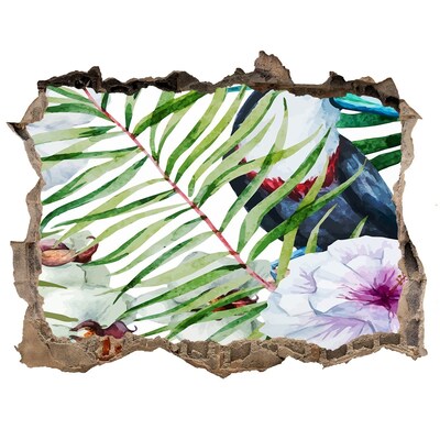 Díra 3D foto tapeta nálepka Tropická oáza s vtákom