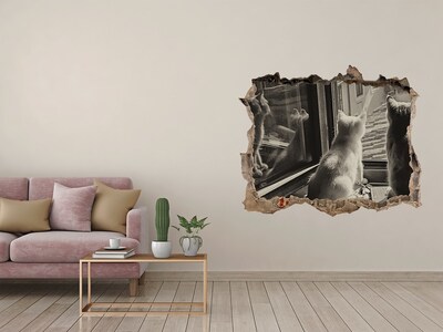 Díra 3D fototapeta nálepka Mačky pri okne