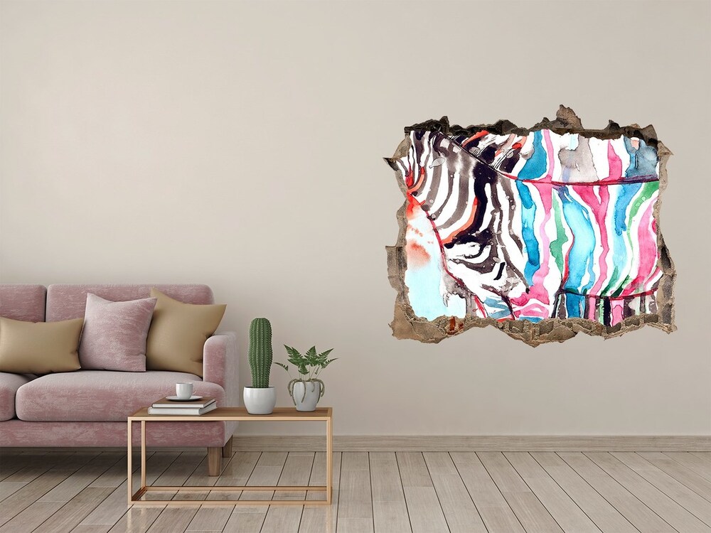 Samolepící díra zeď 3D Farebné zebra