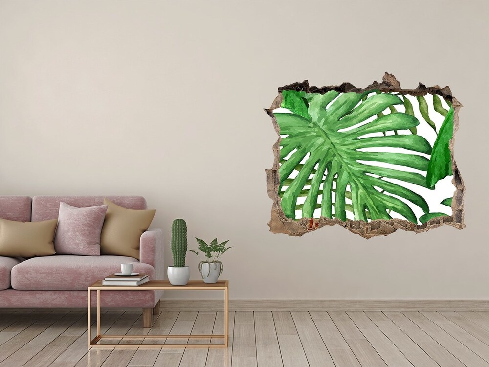 3D díra nálepka Tropické listy
