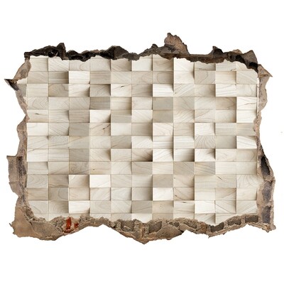 Samolepící díra 3D Poškodená stena s drevenou mozaikou