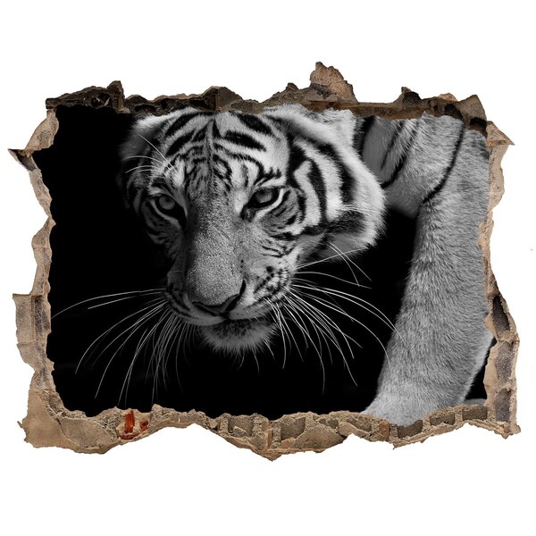 Díra 3D foto tapeta nálepka Tiger v diere v stene