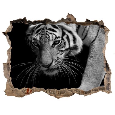 Díra 3D foto tapeta nálepka Tiger v diere v stene