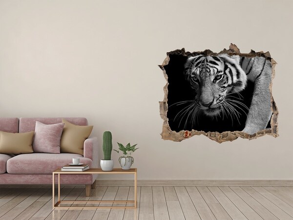 Díra 3D foto tapeta nálepka Tiger v diere v stene