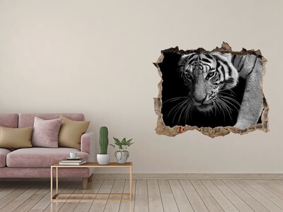 Díra 3D foto tapeta nálepka Tiger v diere v stene
