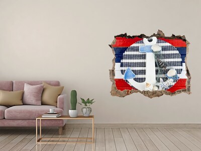 Samolepící díra zeď 3D Morské dobrodružstvo s mušľami