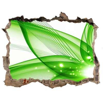 Samolepící díra zeď 3D Zelená vlna svetla