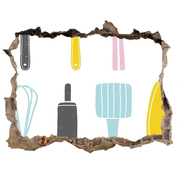 Samolepící nálepka Kuchynské náradie v diere v stene