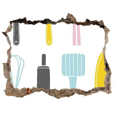 Samolepící nálepka Kuchynské náradie v diere v stene