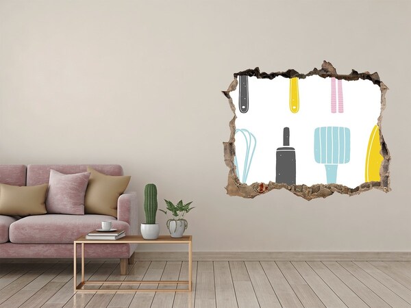 Samolepící nálepka Kuchynské náradie v diere v stene