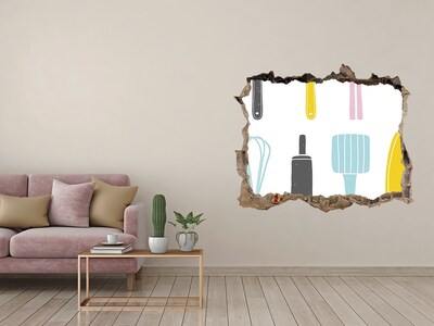 Samolepící nálepka Kuchynské náradie v diere v stene