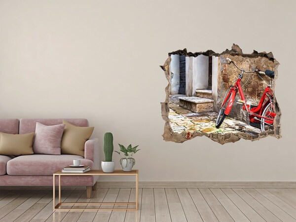 Díra 3D foto tapeta nálepka Červený bicykel na pôvabnej ulici
