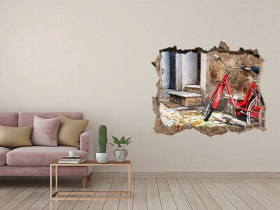 Díra 3D foto tapeta nálepka Červený bicykel na pôvabnej ulici