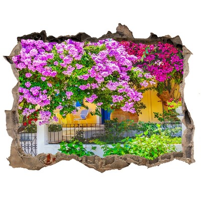 Fototapeta díra na zeď 3D Kvetinový raj za múrmi