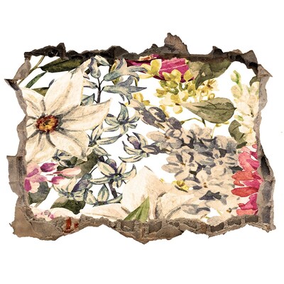 Nálepka 3D díra samolepící Kvetinová záhrada za múrom