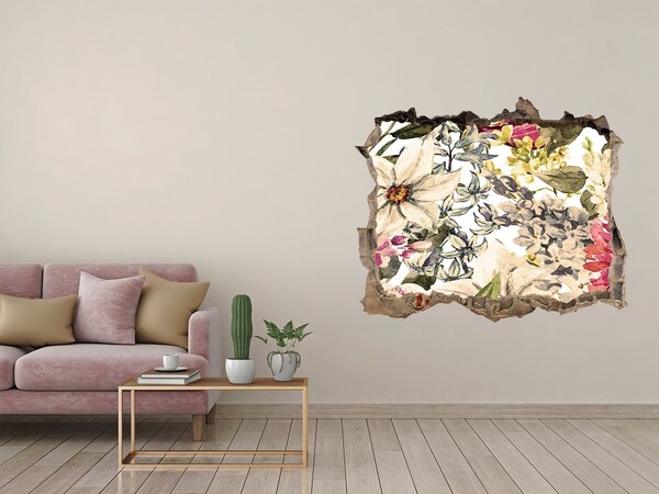 Nálepka 3D díra samolepící Kvetinová záhrada za múrom