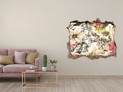 Nálepka 3D díra samolepící Kvetinová záhrada za múrom