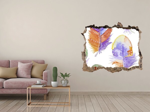 Fototapeta díra na zeď Farebné perie na pozadí steny
