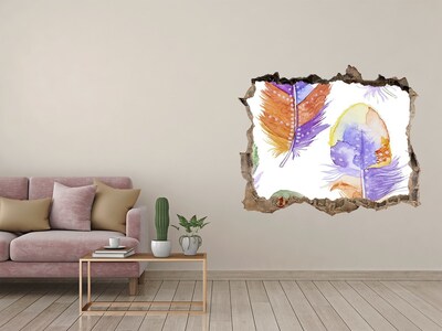 Fototapeta díra na zeď Farebné perie na pozadí steny