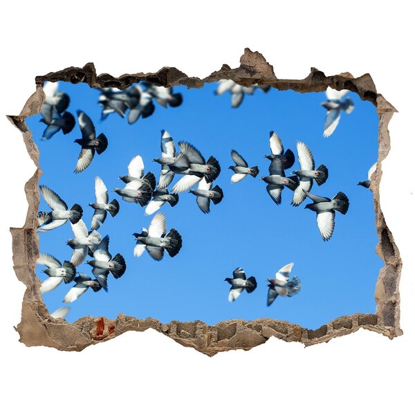 Samolepící díra na stěnu Vtáky lietajúce cez dieru v stene