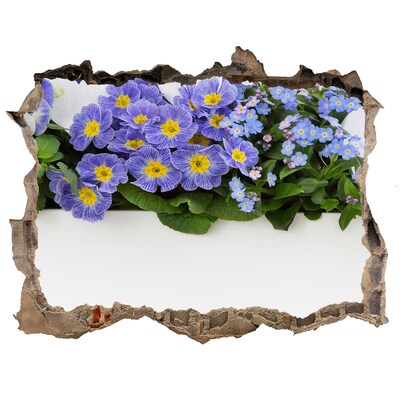 Nálepka 3D díra na zeď Modré kvety