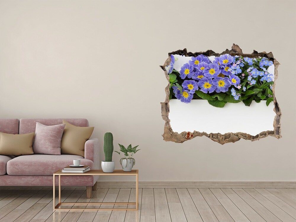 Nálepka 3D díra na zeď Modré kvety