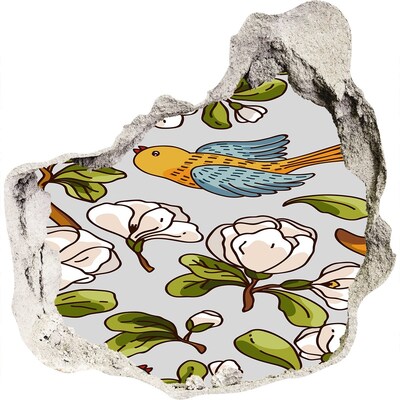 Nálepka fototapeta 3D na stenu Kvetinový raj s vtákom