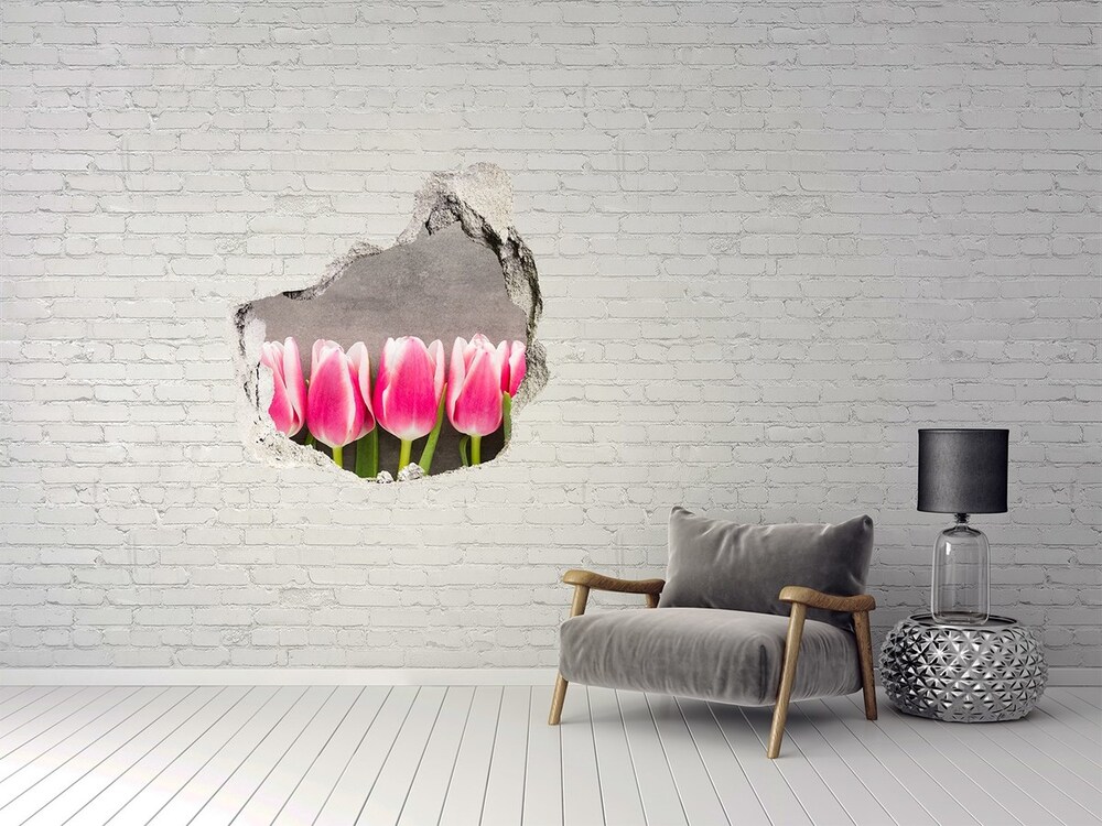 Diera 3D v stene na stenu Ružové tulipány