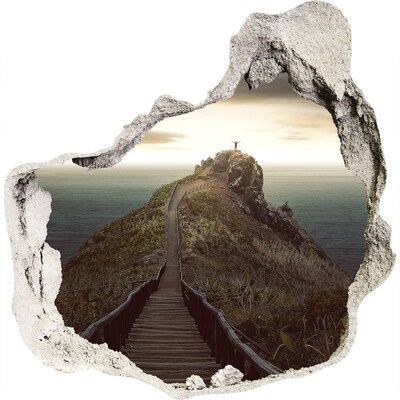 Nálepka 3D diera na stenu betón Cesta do neba