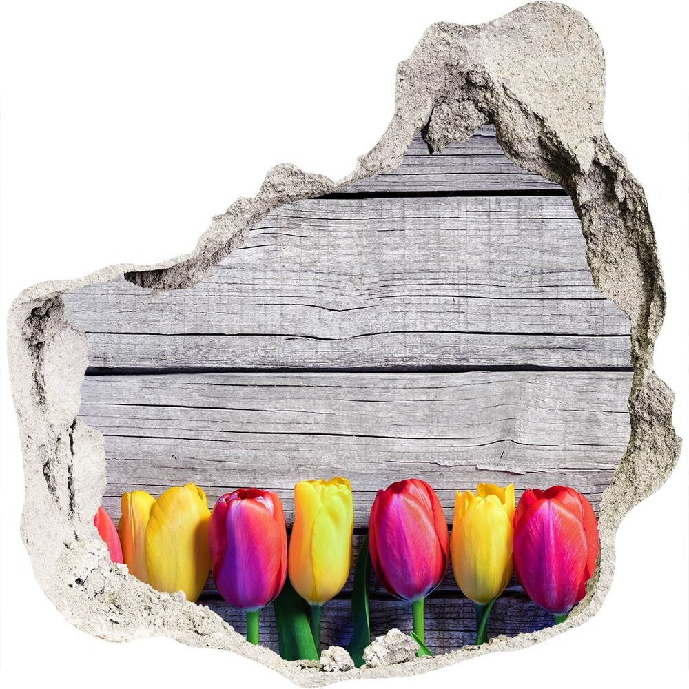Nálepka 3D diera Tulipány na drevo