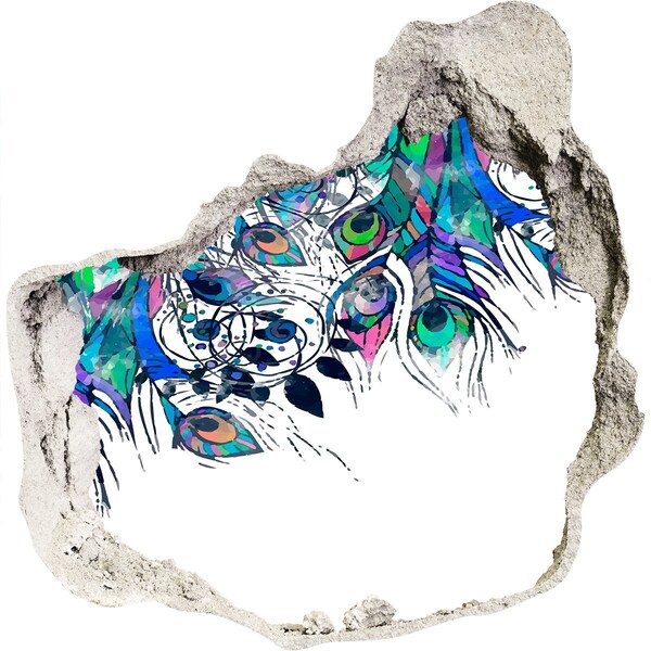 Nálepka fototapeta 3D výhľad Farebné perie v diere v stene