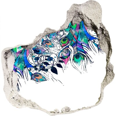 Nálepka fototapeta 3D výhľad Farebné perie v diere v stene