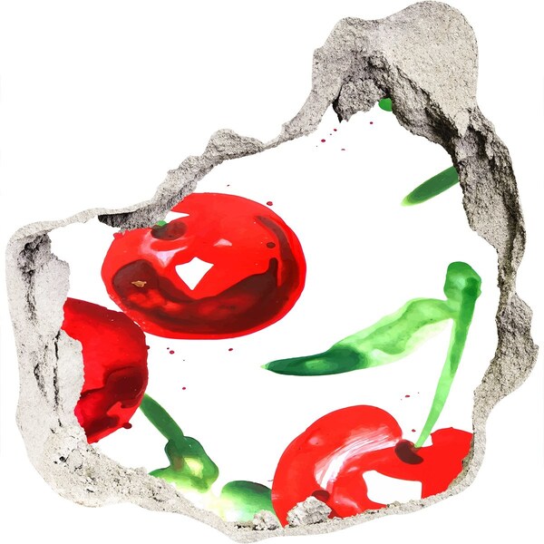 Diera 3D fototapety nálepka Červené čerešne v diere v stene