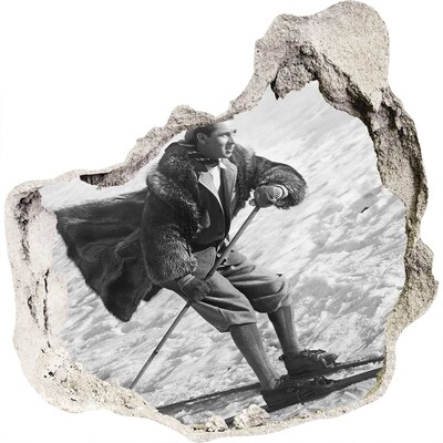 Fototapeta diera na stenu 3D Zimný lyžiar v retro štýle