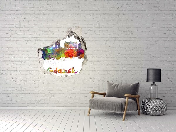 Nálepka 3D diera na stenu Gdaňsk vo farbách dúhy