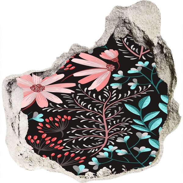 Nálepka 3D diera na stenu Kvetinový vzor na čiernom pozadí