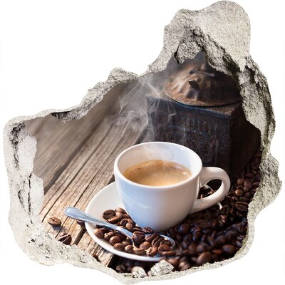 Nálepka 3D diera na stenu Káva v útulnej kaviarni