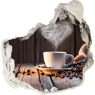 Nálepka 3D diera na stenu Šálka kávy