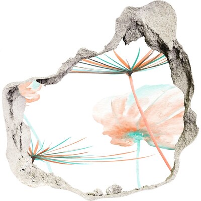 Díra 3D ve zdi nálepka Kvetinová krajina cez dieru v stene