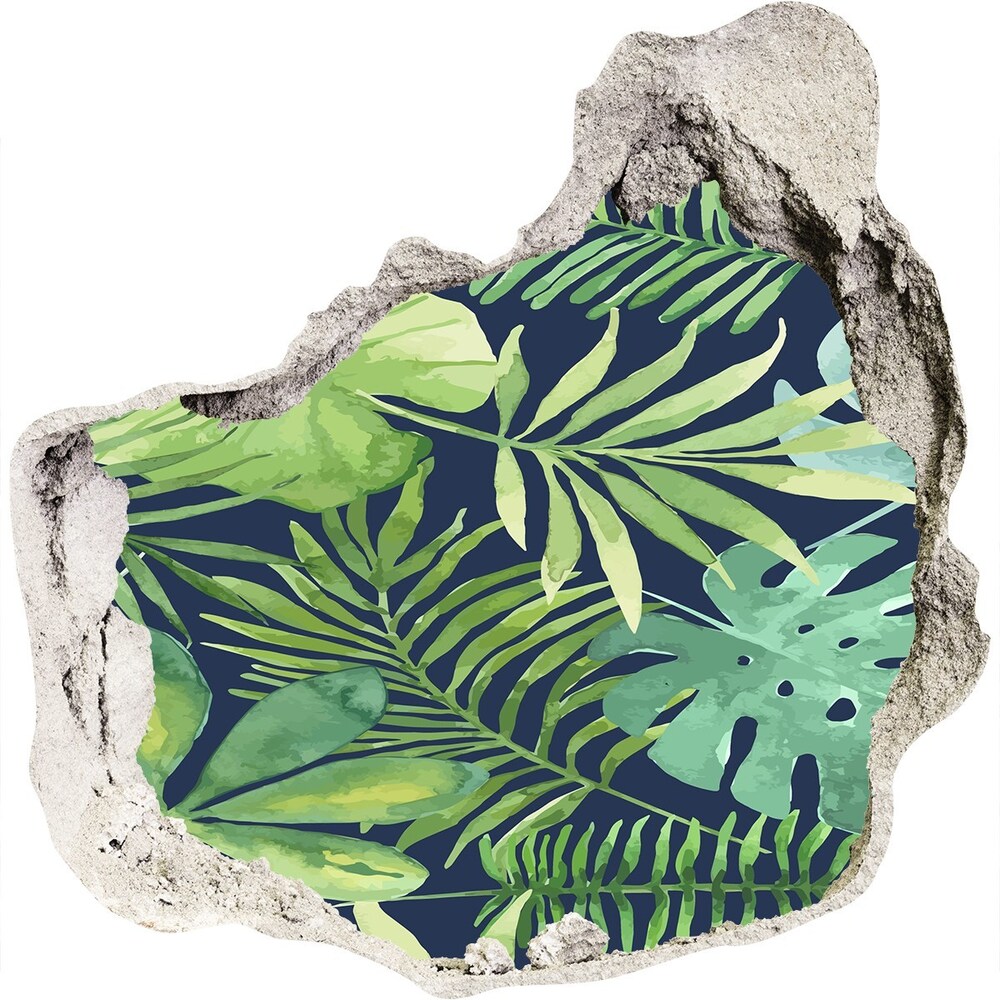Díra 3D ve zdi nálepka Tropické listy