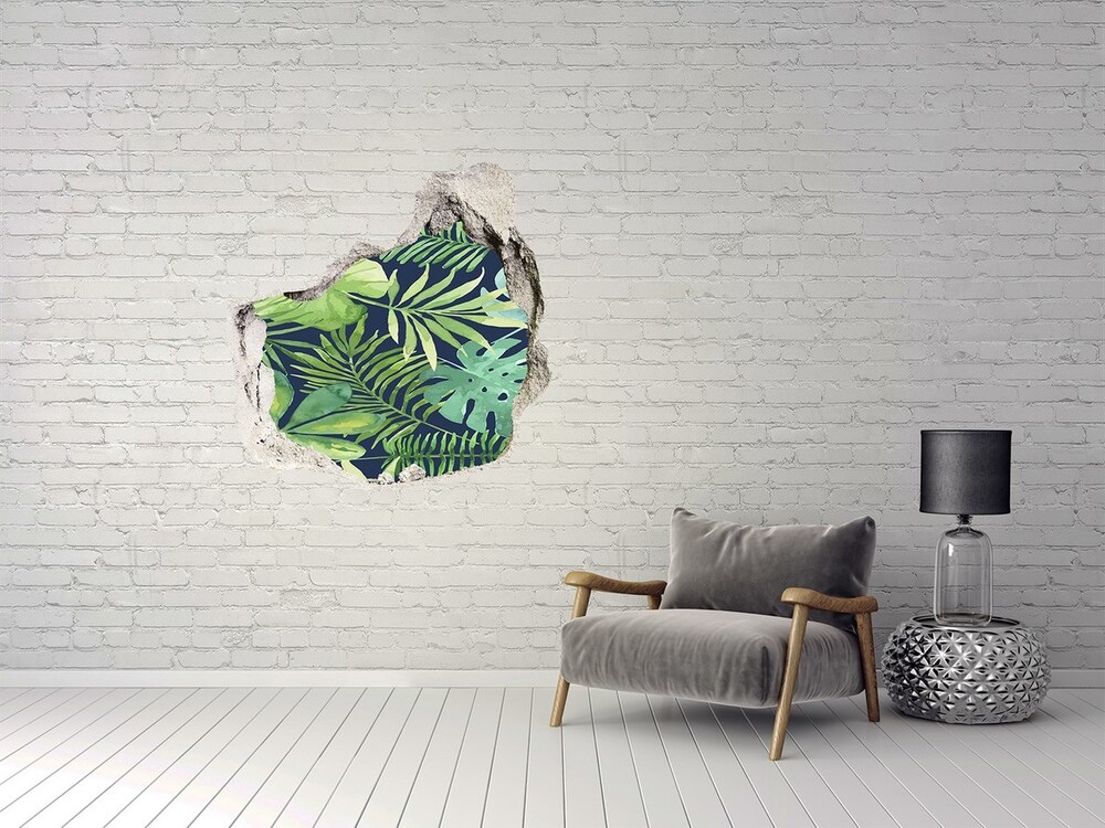 Díra 3D ve zdi nálepka Tropické listy