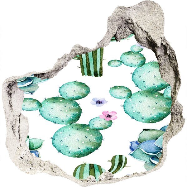 Diera 3D fototapety nálepka Kaktusy v diere v stene