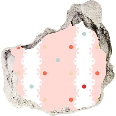 Díra 3D ve zdi nálepka Ružová stena s bodkami