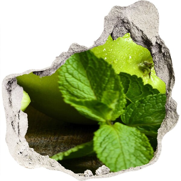 Nálepka 3D diera Zelené jablko s mätou